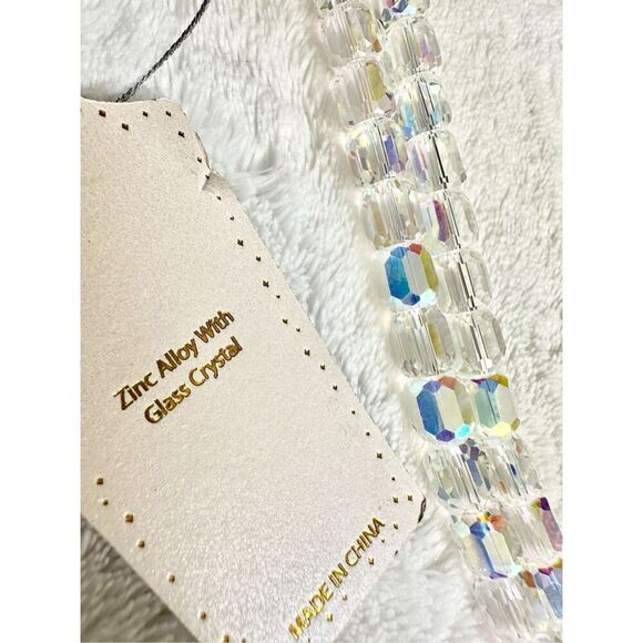 EYE CANDY LUXE Collection Aurora Borealis Dual Crystal Cube Panther Necklace NWT - Picture 7 of 8